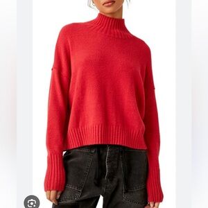 Free People Vancouver Turtleneck Sweater Cranberry Red Small